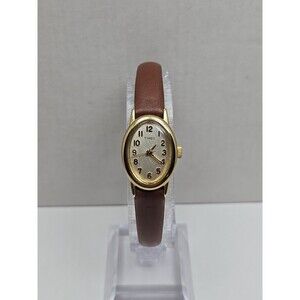 Vintage Timex Cavatina Gold Tone Oval Womens Watch Leather Dainty New Battery